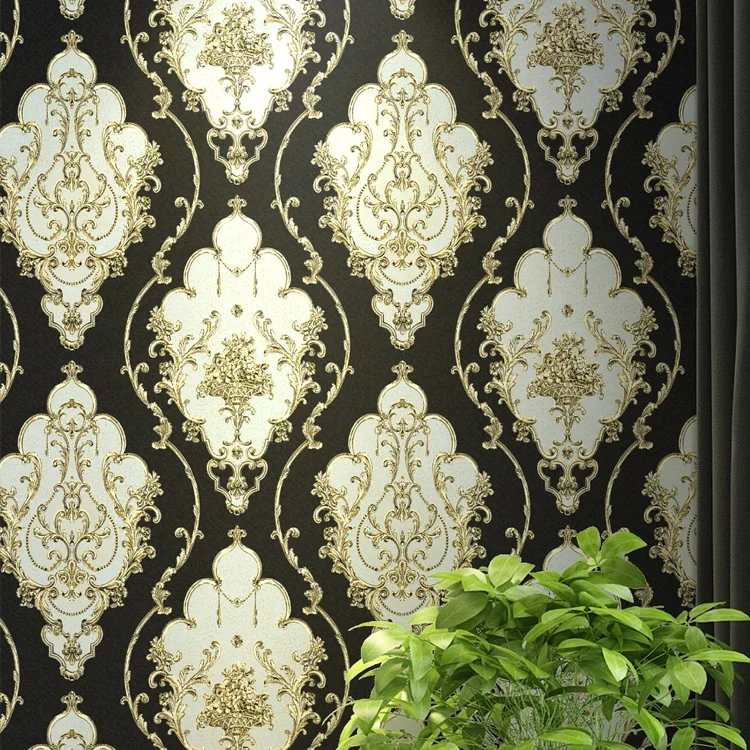 Luxury Damask Vinyl Wallpaper White Black Blue Red PVC Wall Paper Roll Waterproof Wall Cover Living room Bedroom Home Decor