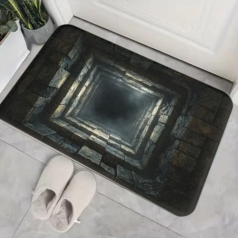 VIKAMA Stone Tunnel Visual Illusion Door Mat, Non-Slip Entrance Rug for Foyer & Bathroom, 3D Optical Home Decor