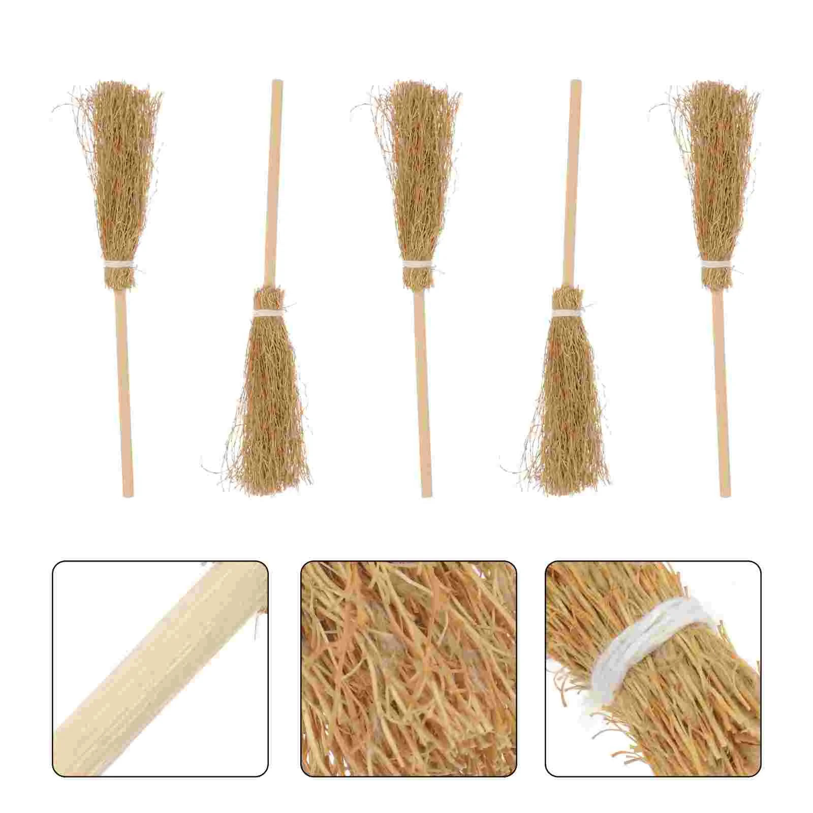 5 Pcs Broom Halloween Decor Decoration Decorative Manual Miniature Supply Adornment Grass Ornament Toddler Party