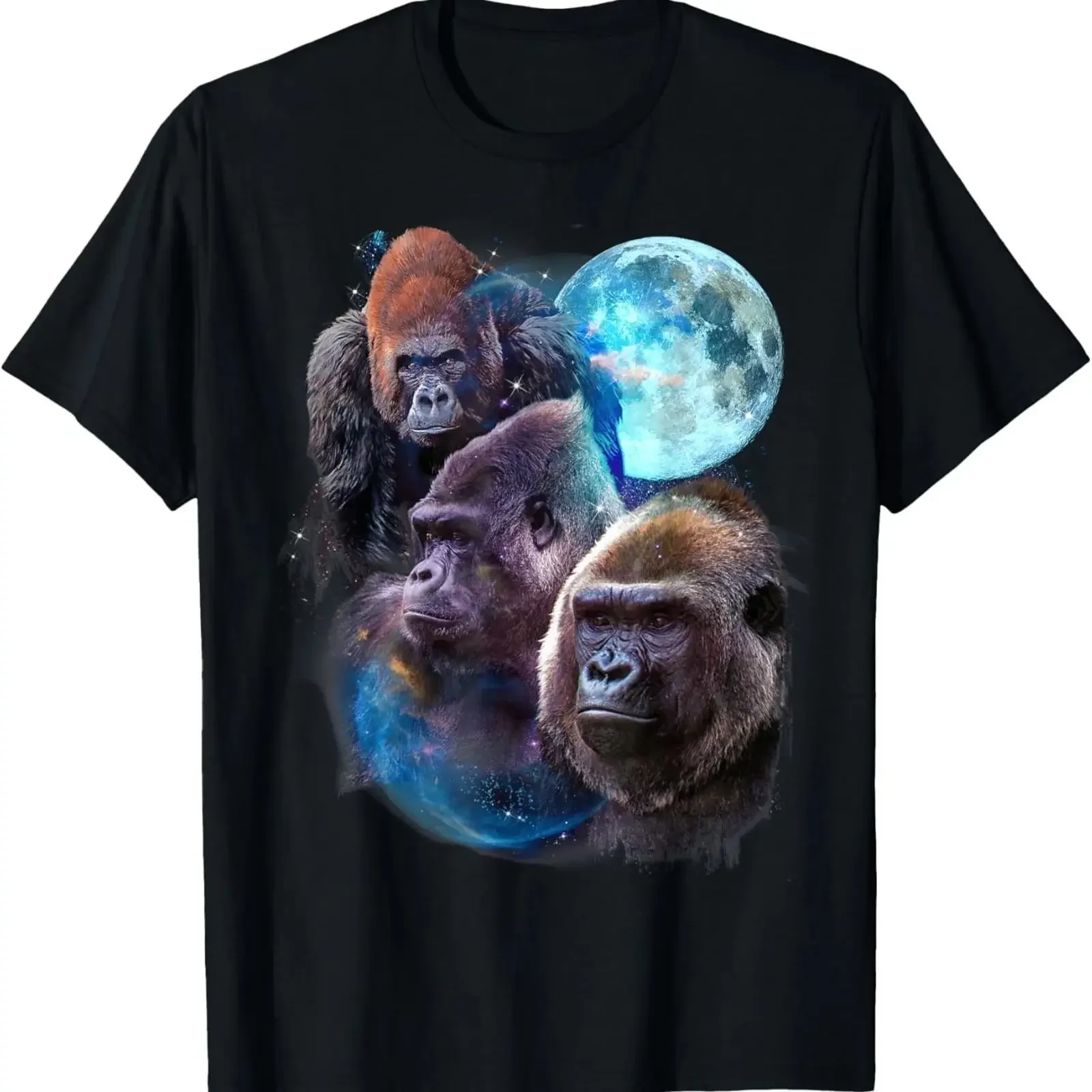 3 Moon Gorilla Funny Great Ape Art Cool Primate Animal Lover T Shirt vintage Washed streetwear Soft Breathable graphic homme