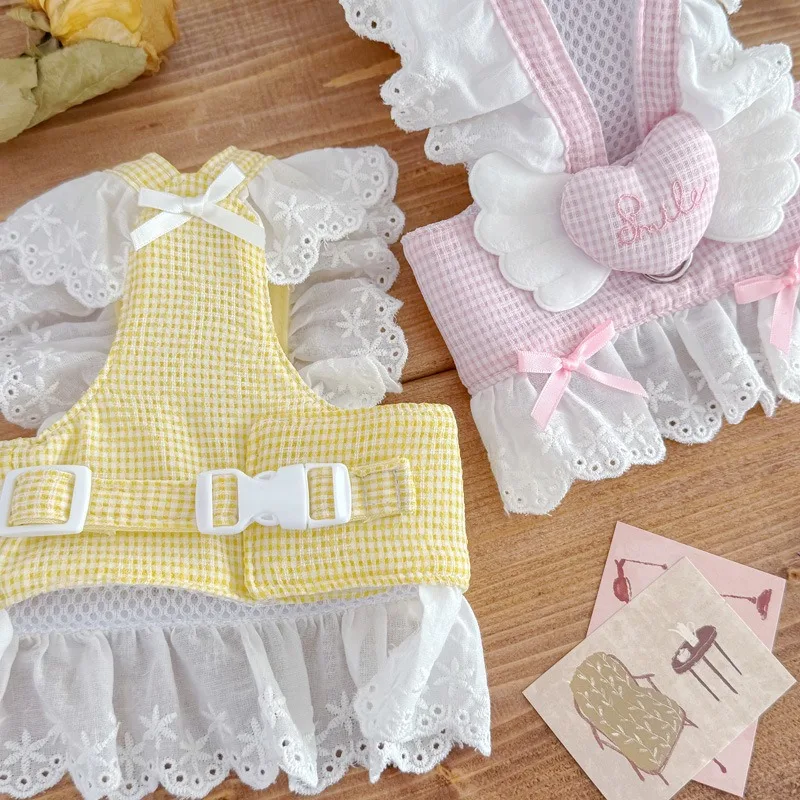 

Yorkshire Plaid Halter Korean Pet Clothes Teddy Cute Wings Princess Dress Breathable Puppy Dresses Pet Supplies