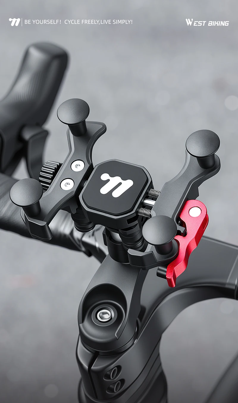 WEST BIKING Fahrrad-Handyhalterung mit Stoßdämpfung, Schnellverschluss, Anti-Shake-Halterung für Motorrad, MTB-Lenker, Vorbau und Rückspiegel – Detail 1
