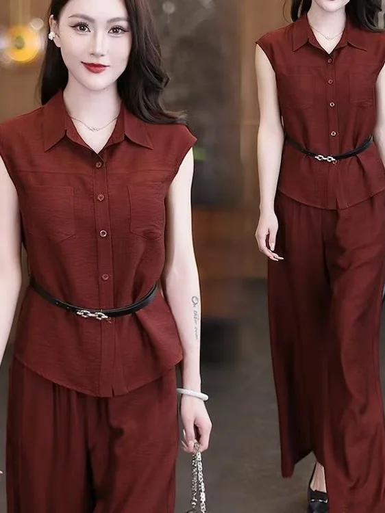 

Faionable женские летние утягивающие широкие брюки, комплект из двух предметов, полиэстер ort Sve V Ne, длинные брюки, повседневные спортивные штаны