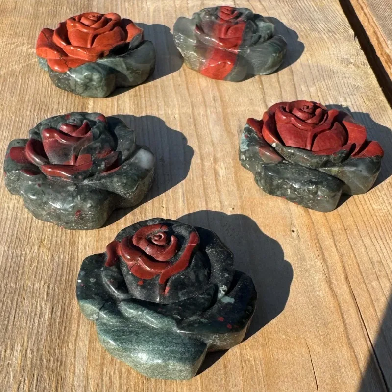 1pc African Bloodstone Rose | Natural Raw Stone, Bohemian Style Tumbled Stone, Suitable For Home Decor, Friend Gifts