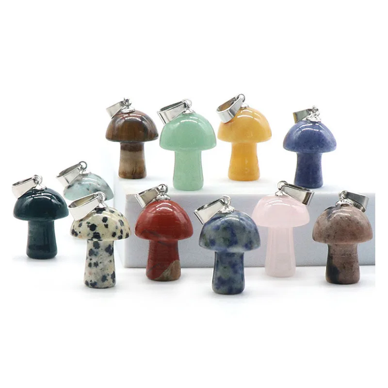 Mushroom for Making Jewelry Necklace Earrings Natural Quartz Crystal Rock Charm Choker Healing Chakra Gemstone Pendants