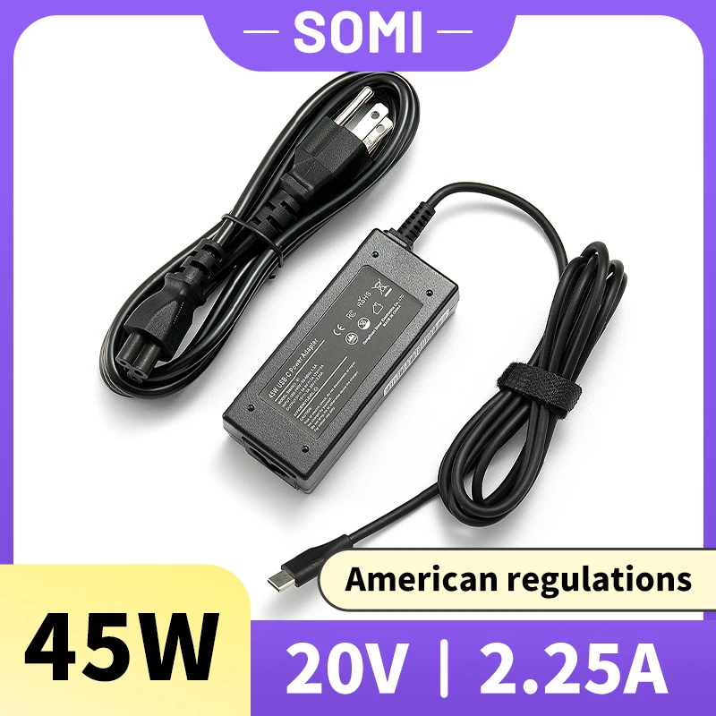 

Somi 20V 2.25A 45W Type USB C Laptop AC Adapter Power Supply ​Charger For Lenovo C330 S330 C340 S340 100E T480 T480S T580 T580S