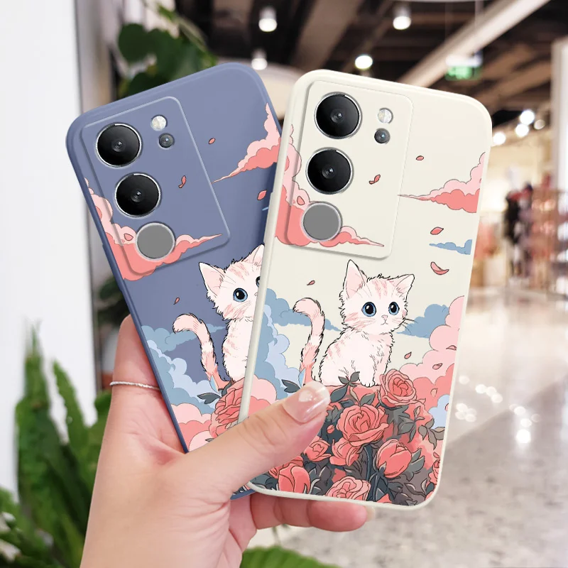 ローズキュートキャットフォンケース VIVO V50 V40 V30 V29 V29E V27 V27E V23 V23E V21 V20 Y20 Y12 Y21 Y22 Pro シリコンカバー