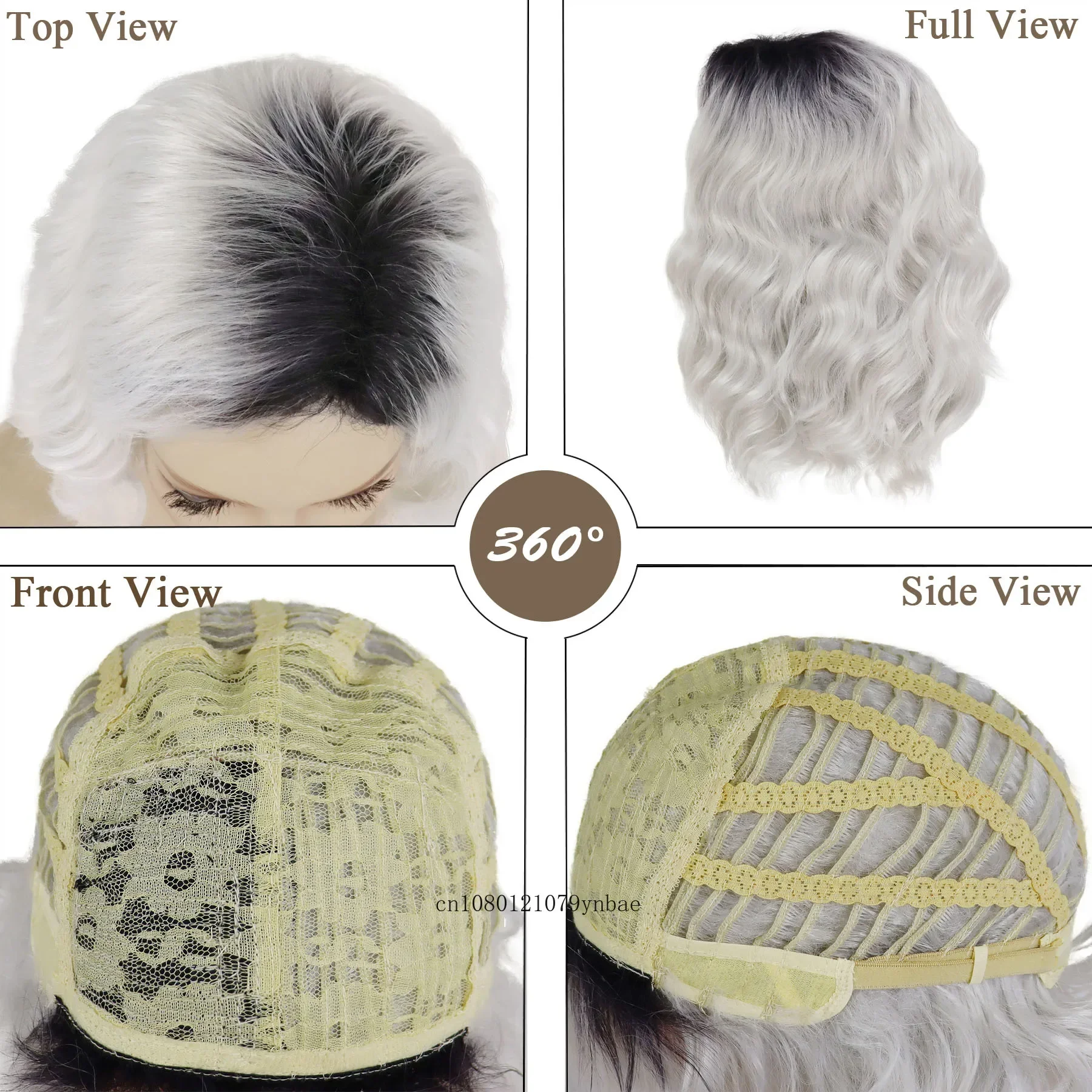 Parrucche sintetiche Ombre bianche per donne Ragazze Parrucca corta ondulata con radice scura con frangia Cosplay quotidiana Anime Costume Party dall'aspetto naturale