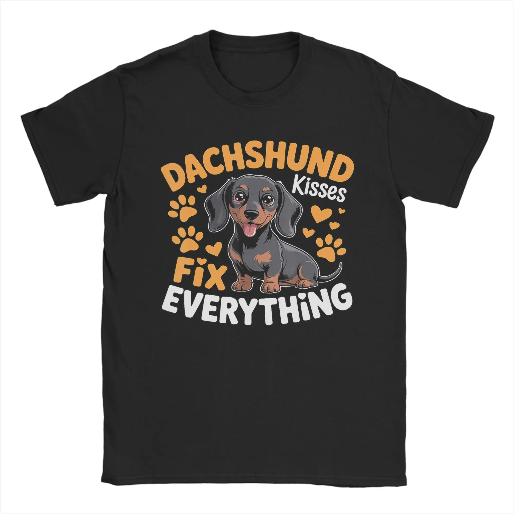 Men's T-Shirt Dachshund Kiss Fix Everything Awesome Pure Cotton Tees Short Sleeve  T Shirts Round Neck Tops Printed