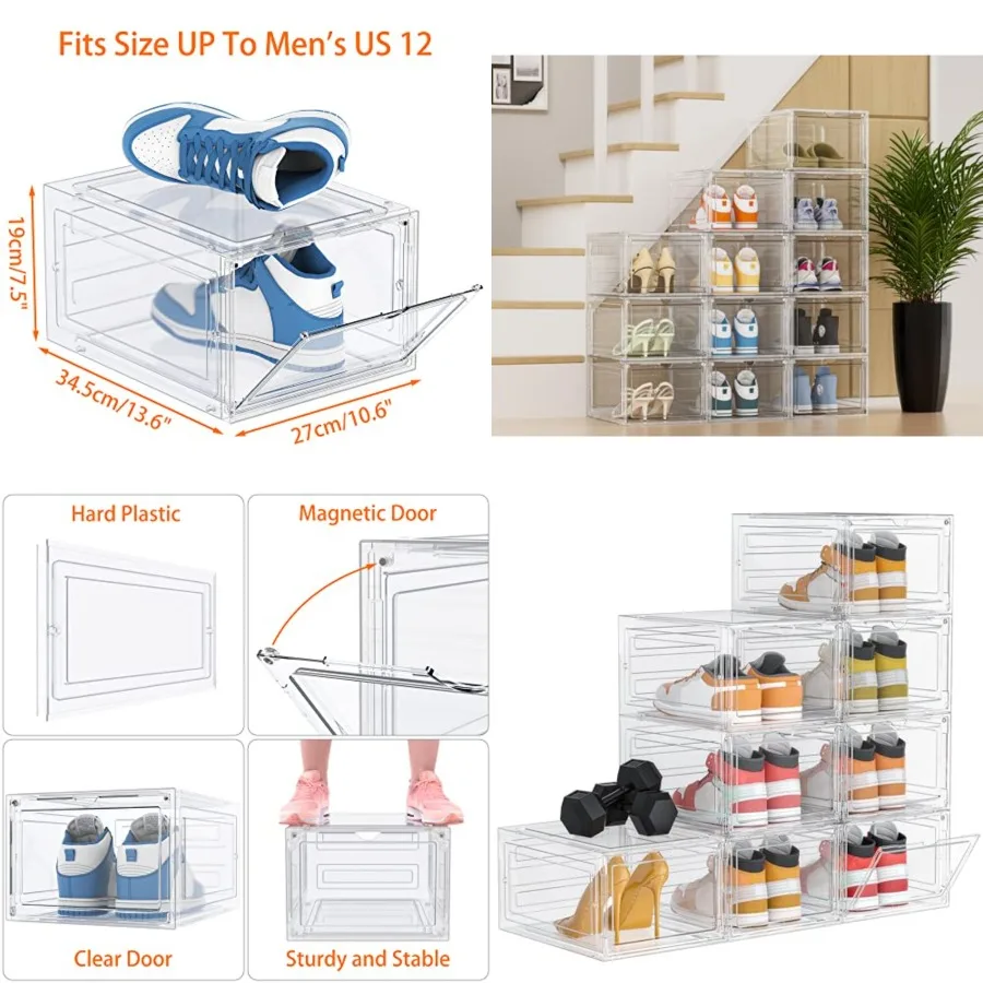 

Shoe Storage, Pack Shoe Organizer Clear Hard Plastic Shoe Box, Shoe Boxes Clear Plastic Stackable, Shoe Boxes with Lids for Siz