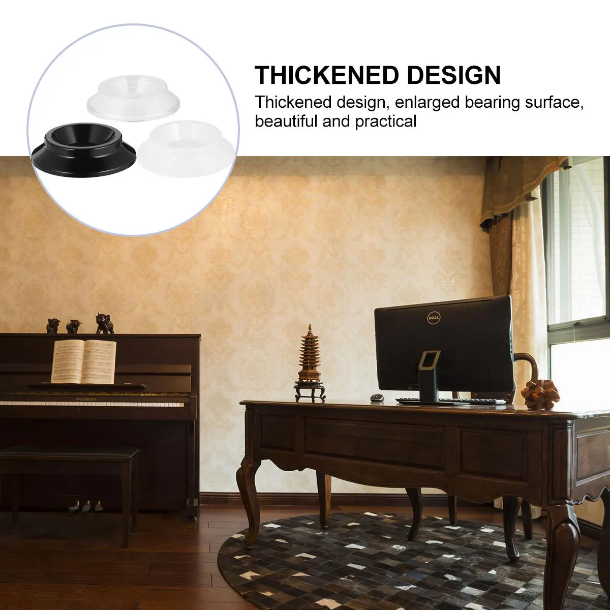 

12Pcs Piano Leg Pads Plastic Piano Cups for Protecting Floors Skid Resistance Sound Dampening Black White Transparent