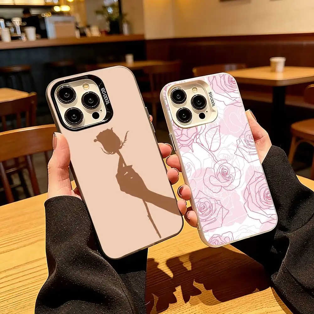 B-Beautiful and elegant roses  Phone Case For iPhone 17,16,15,14,13,12,11 Plus,Pro Max,XS,Colorful Silver Phone case Funda Cover