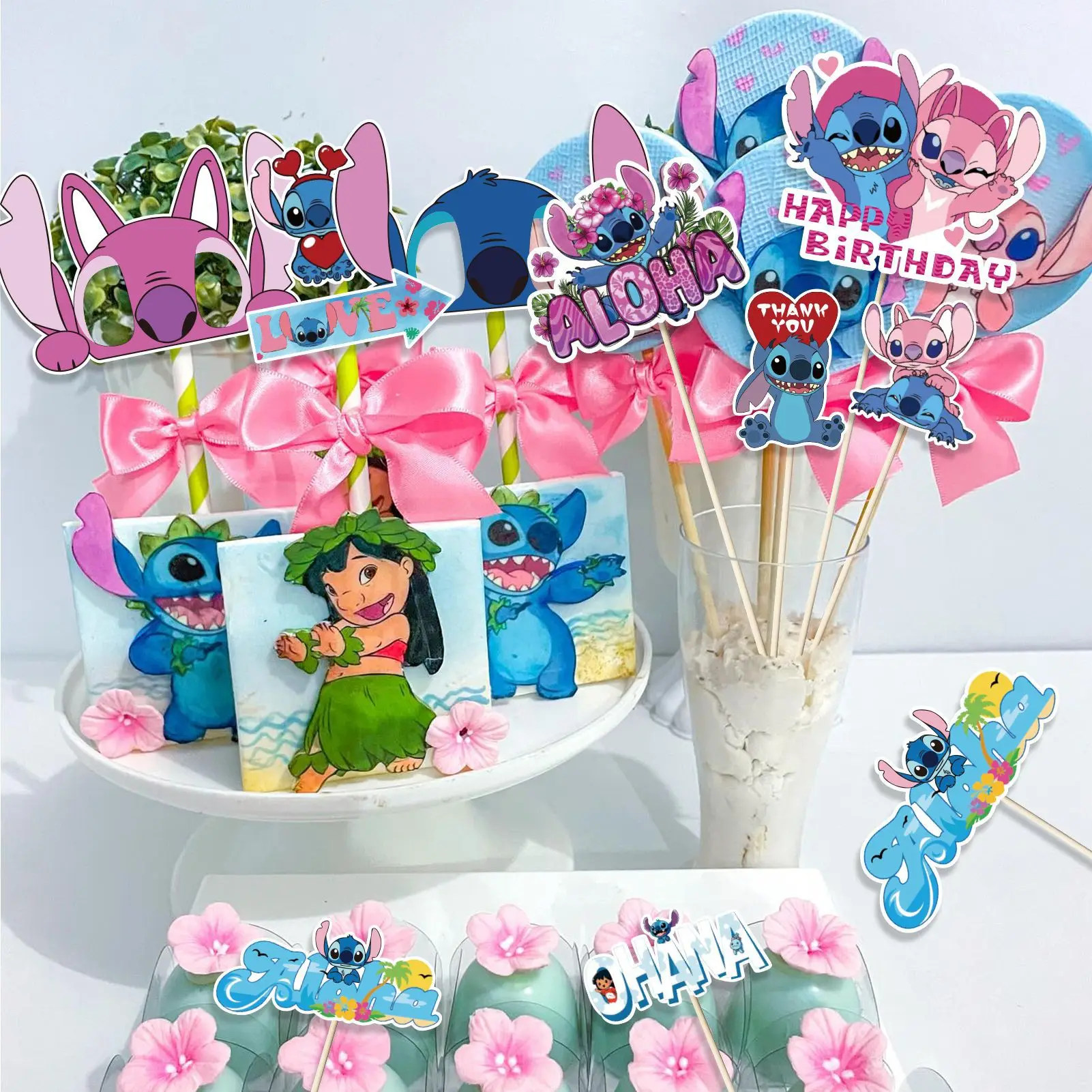 Stitch Photo Props Cake Plug-in Ornaments Cute Cartoon Eye Patch Party Decoration Baby Shower Supplies Kids Gifts Toys