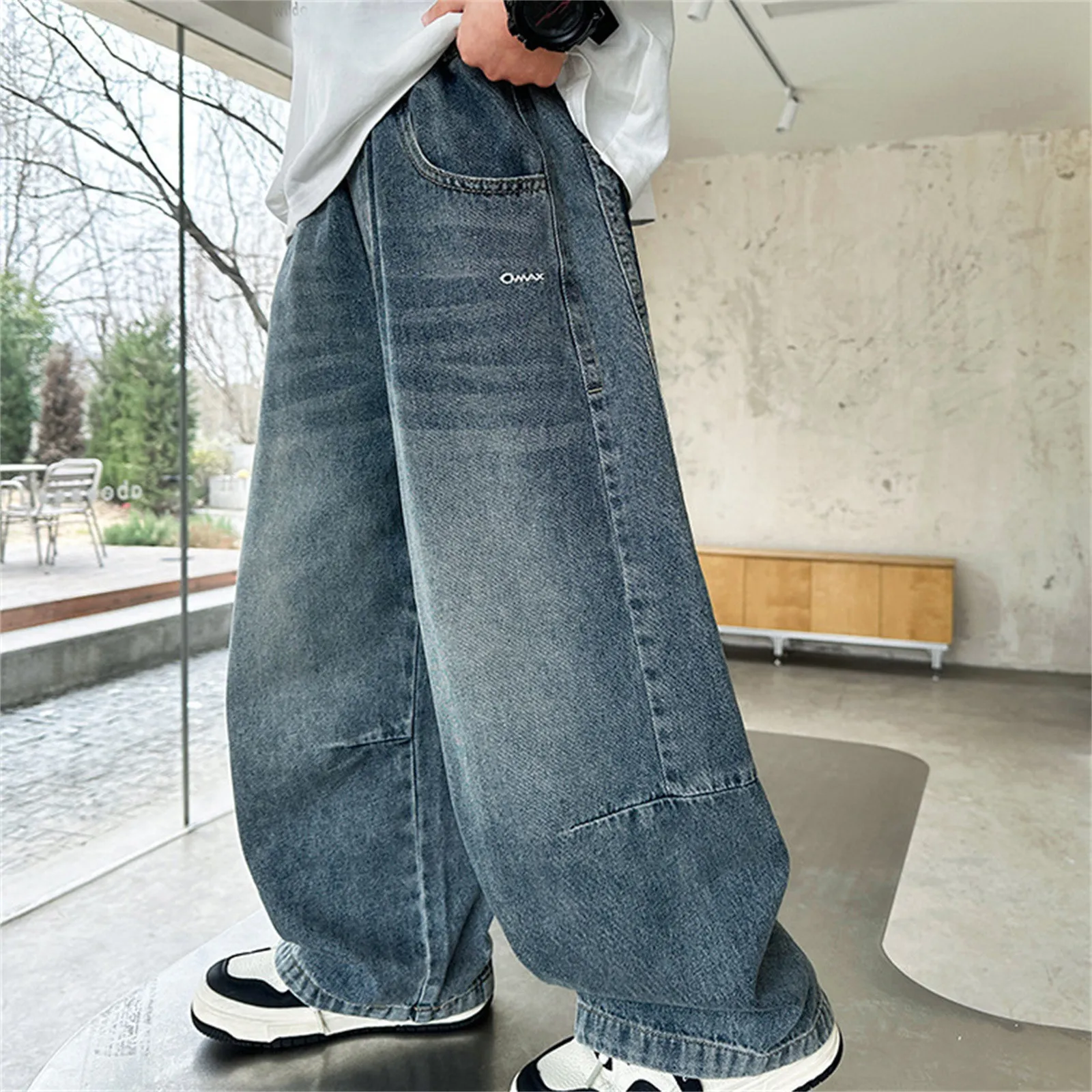 

2-12Y Kids Jeans 2025 Trendy Cool Street Pants Children's Spring Autumn Kid's Denim Trousers New Boys Girls Wide Leg Loose Pants