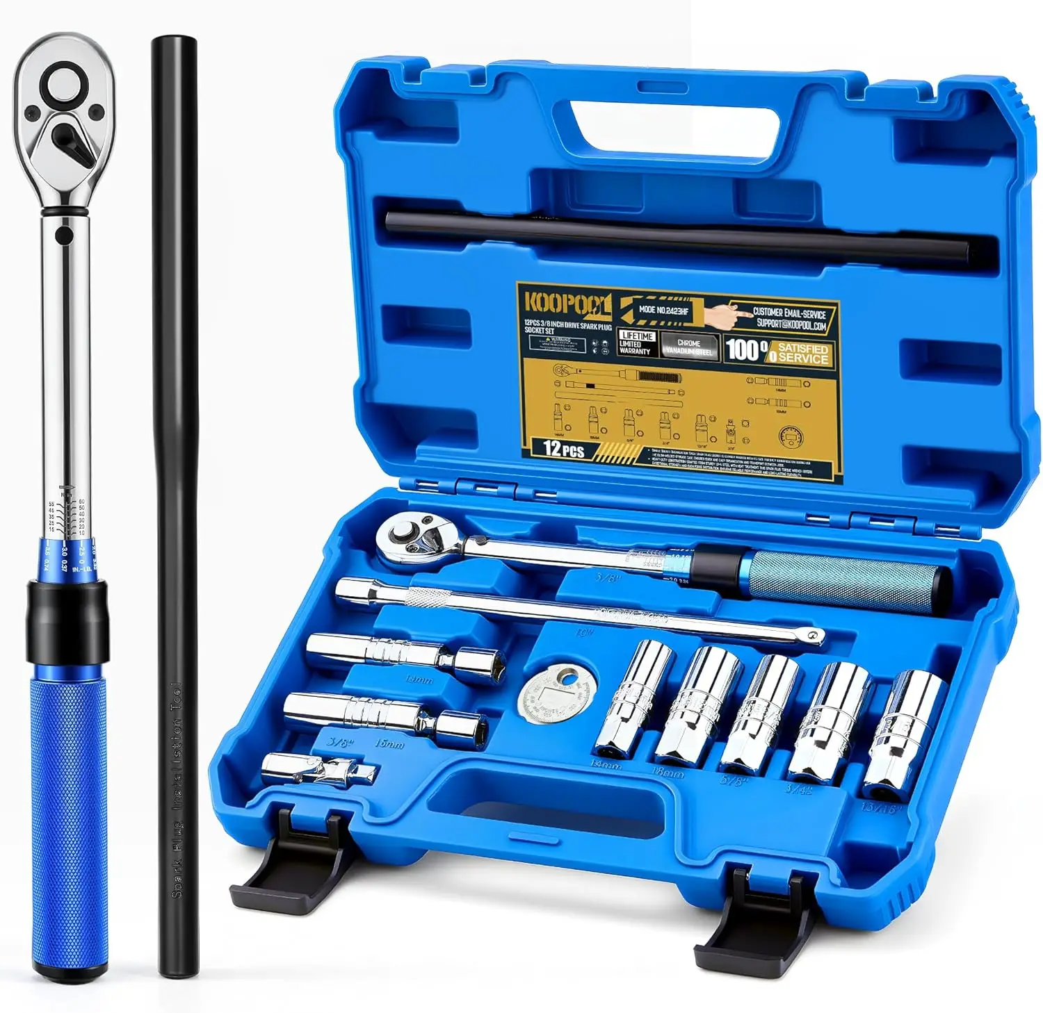 

Набор из 12 магнитных головок для свечей зажигания с динамометрическим ключом, инструментом для регулировки зазора и удлинителями для удобного обслуживания автомобиля