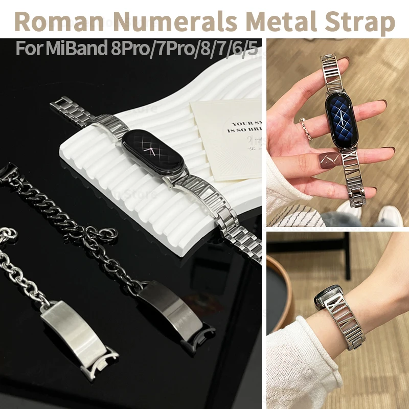 

Roman Numerals Metal Strap for Xiaomi 7 6 5 8 Pro 7Pro Stainless Steel Bracelets for Mi Band 8 NFC Replacement Wristbands Correa