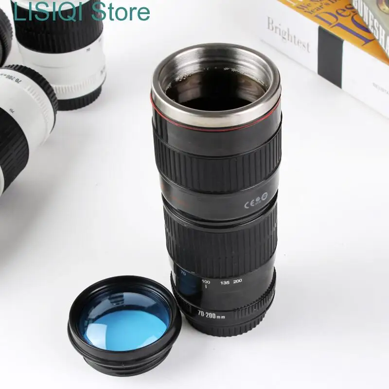 

450ml SLR Camera 70-200 Camera Lens Mug Coffee Mug With Lid Fantastic Stainless Steel Milk Lente Drinkware Cups New