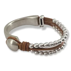 Boho Chic Hippie Double Splicing Bracelet Leather Rope Bracelet Beaded Leather Bracelet Splicing Bracelet Jewelry Accessories.