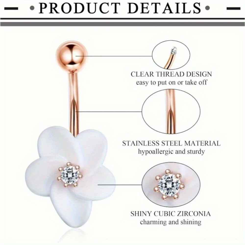 Drperfect 1 Uds anillos para ombligo anillos quirúrgicos de acero inoxidable para ombligo para mujer Piercing corporal con flor de latón chapada en oro