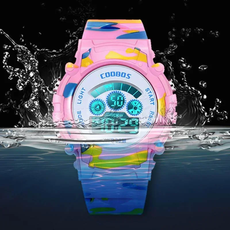 Reloj Digital con Flash colorido para niños y niñas, relojes deportivos luminosos LED de camuflaje para niños, reloj electrónico resistente al agua