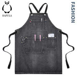 Thick  Washed Denim Apron hair stylist for Women Men restaurant coffee milk tea shop work clothes barber