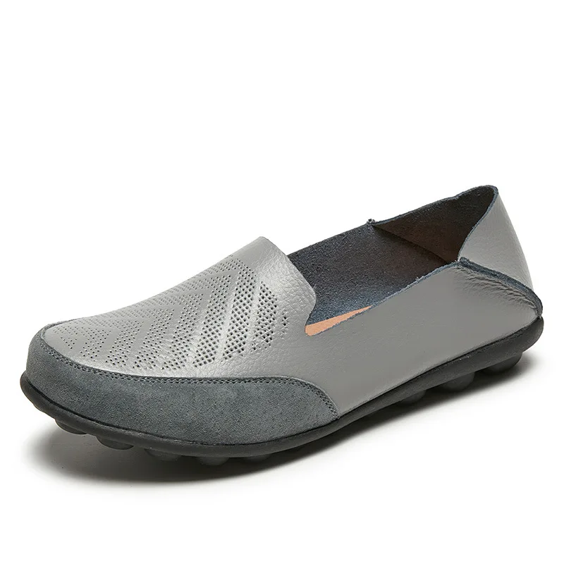 Mocassins de couro genuíno para mulheres, sapatilhas de escorregar, mocassins casuais, novos, 35-44, primavera e outono