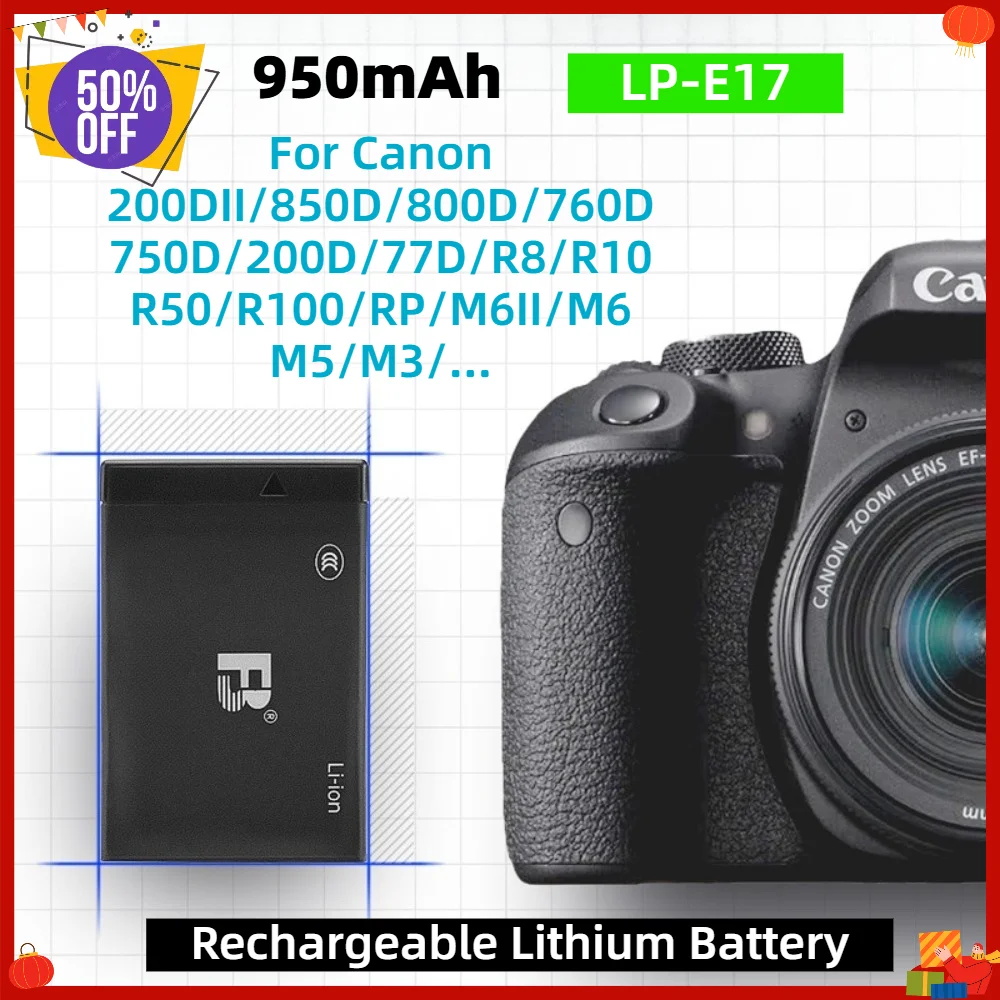 LP-E17 950mAh Rechargeable Lithium Battery For Canon EOS RP R10 R50 R8 R100 200DII 200D 850D 800D 760D 750D 77D M6II M6 M5 M3
