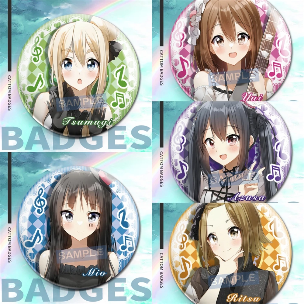 58mm Anime K-ON！Hirasawa Yui Akiyama Mio Kotobuki Tsumugi Nakano Azusa Cosplay COSTUME Badge Pin SPTE Tinplate Brooch﻿ Gilf