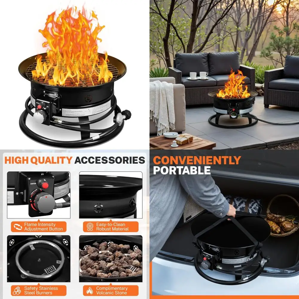 

Портативный 19-дюймовый уличный стол для костра с пропаном и бездымным газовым чашей, автоматическим зажиганием, крышкой и комплектом для переноски для использования в патио