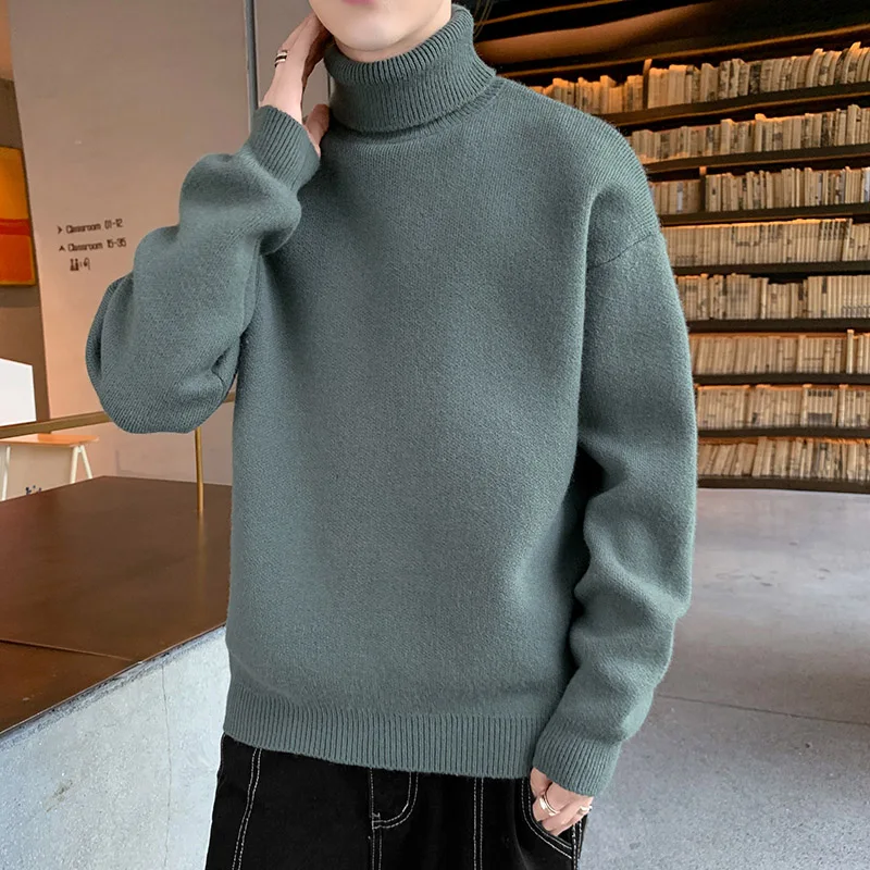 Fashion Youthful Vitality Knitted Turtleneck Sweater Men Warm Casual Pullovers Turtleneck Sweaters Men Loose Knitted Pullovers