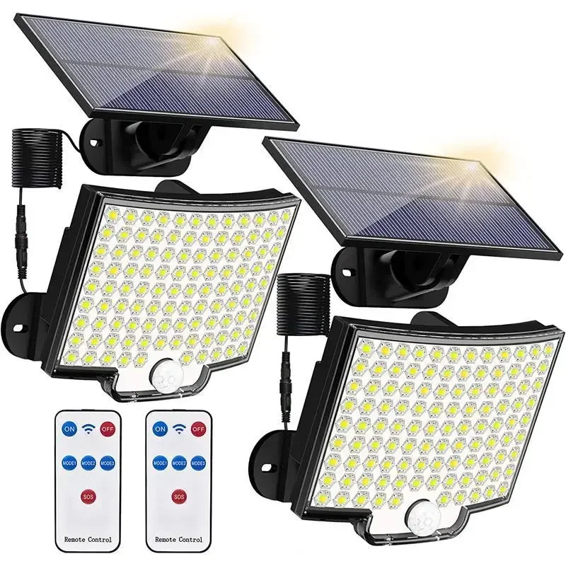 Solar Motion Lights 106led Outdoor Separate Panel Solar Powered Flood Security Lights with Remote IP65 Waterproof Wall Lights