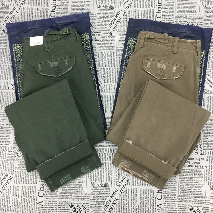 Autumn Heavyweight 97% Cotton Straight Cargo Pants Men's Loose Fit American Vintage Workwear Distressed Lumberjack Style Carbon