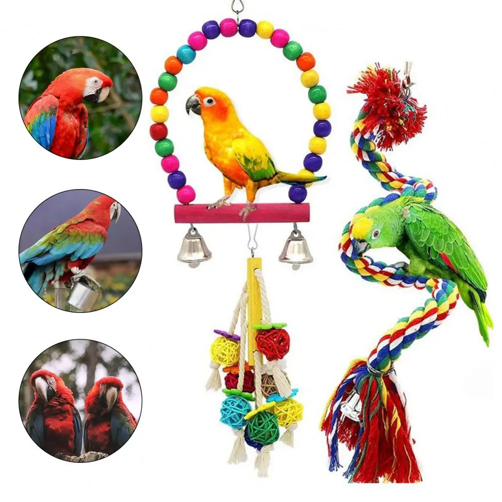 6Pcs Bird Chewing Toys,Multi-color Training Playing Cage Toys,Parrot Swing Chewing Toys,with Foraging Balls,Bird Supplies