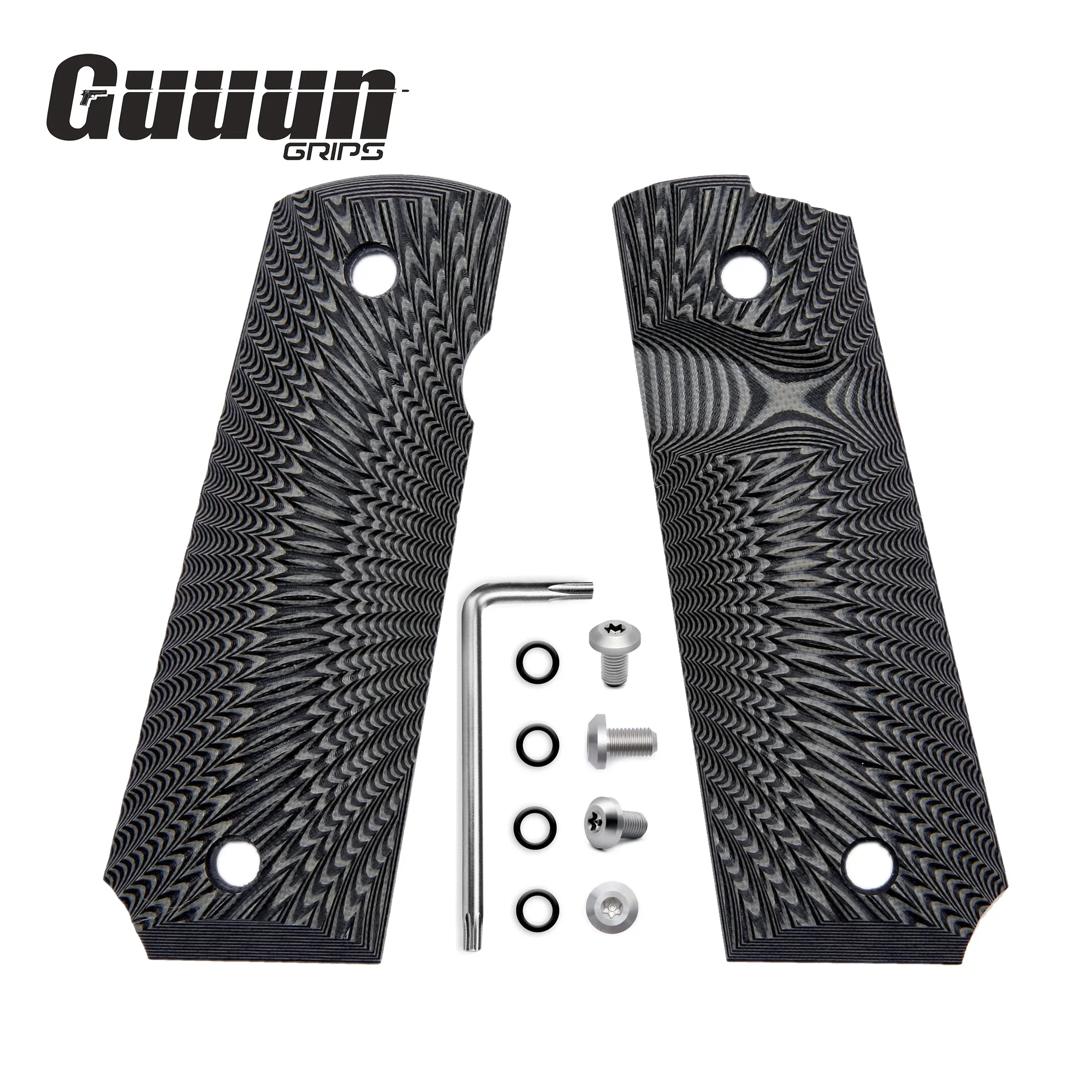 Guuun 1911 Grips G10 Full Size Non-Slip Handle Ambi Safety Cut Big Scoop Sunburst Texture