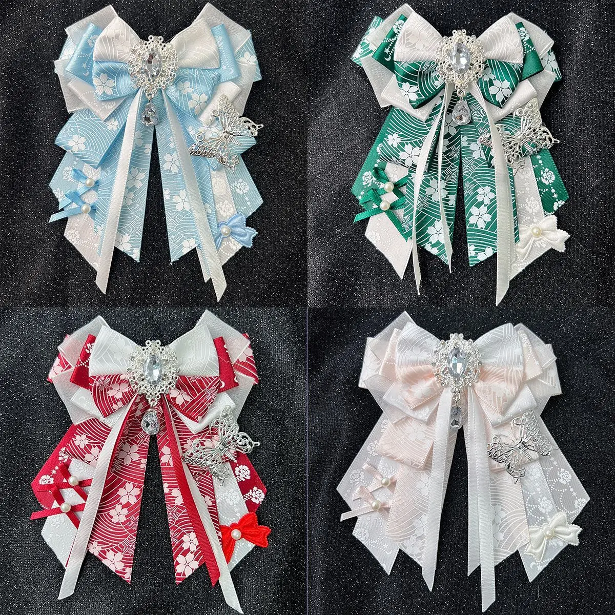 

Fashion Women's Gorgeous Lolita Bow Cosplay Tie Anime Support Stick Handmade High-end Rhinestone Brooch Shirt Bows Collar Flower