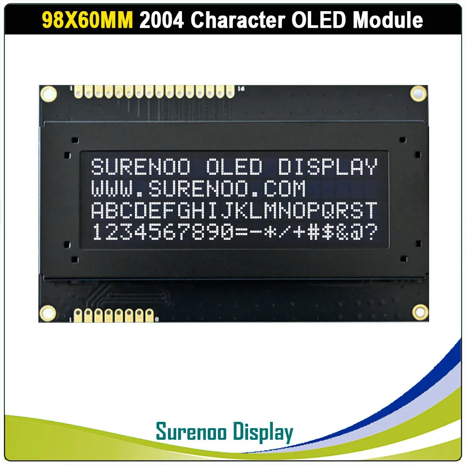Real OLED Display, 2.89" 2004 204 20*4 COG Character LCD Module Screen LCM build-in US2066, Support Serial SPI IIC/I2C