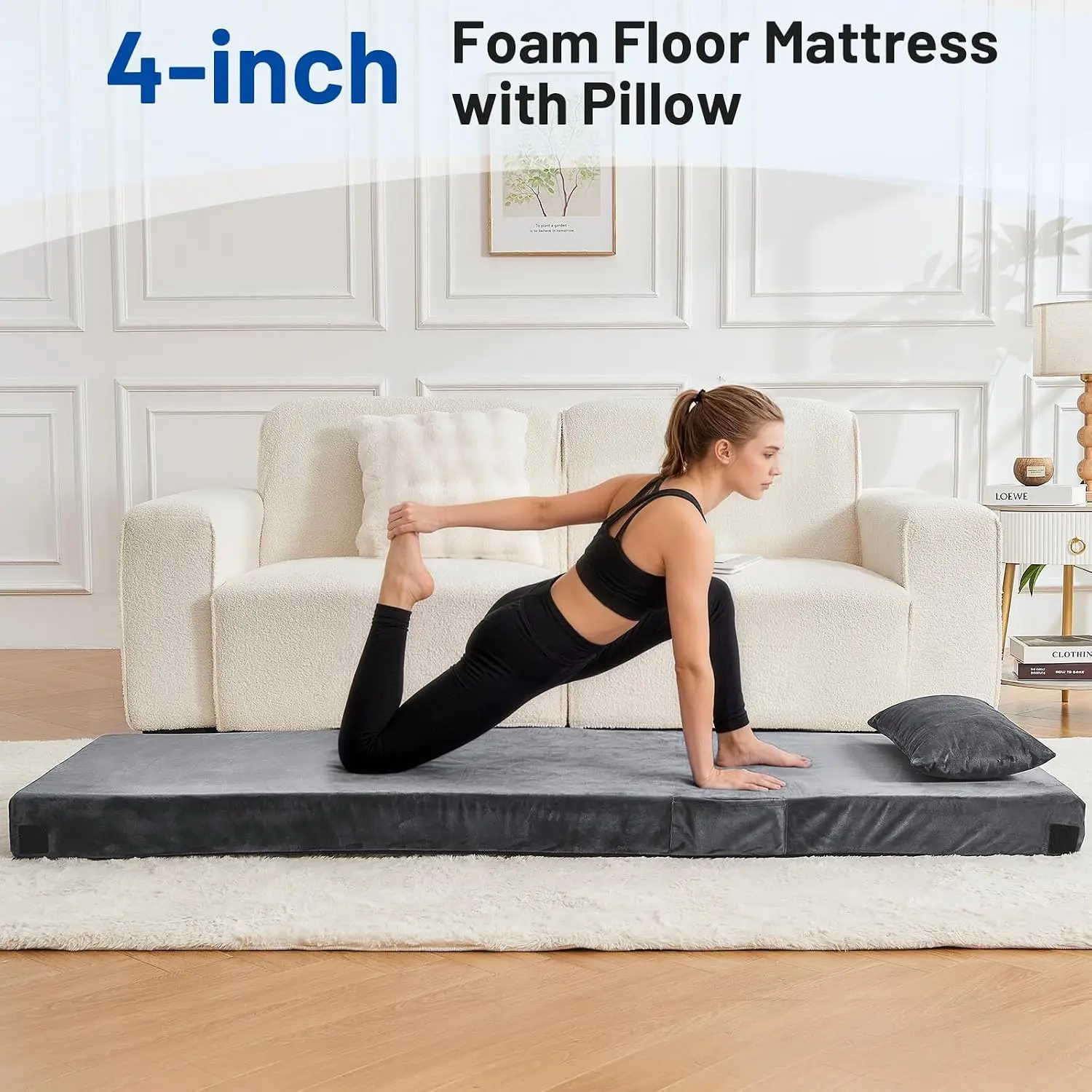 Memory Foam Camping Mattress Pad with Pillow - Extra Thick 4 Inch Sleeping Pad for Camping, Waterproof Roll Up Cot Mattress Topp