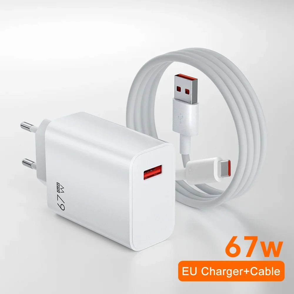 67W USB Super Fast Gallium nitride Charger Power Adapter 6A Type-C Cable Quick Charge Applicable For Xiaomi Samsung Huawei Phone