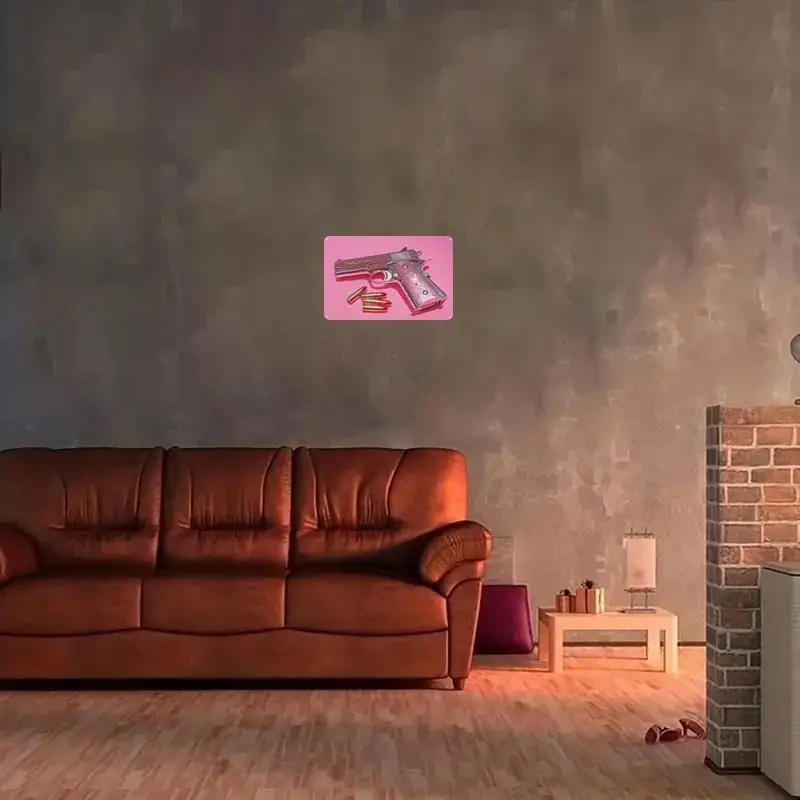 نموذج معدني مسطح كولت M1911A1 ثنائي الأبعاد مع رصاصات - ديكور مسدس عسكري أصلي للمنزل والبار وغرفة الألعاب - لافتة ألومنيوم عتيقة