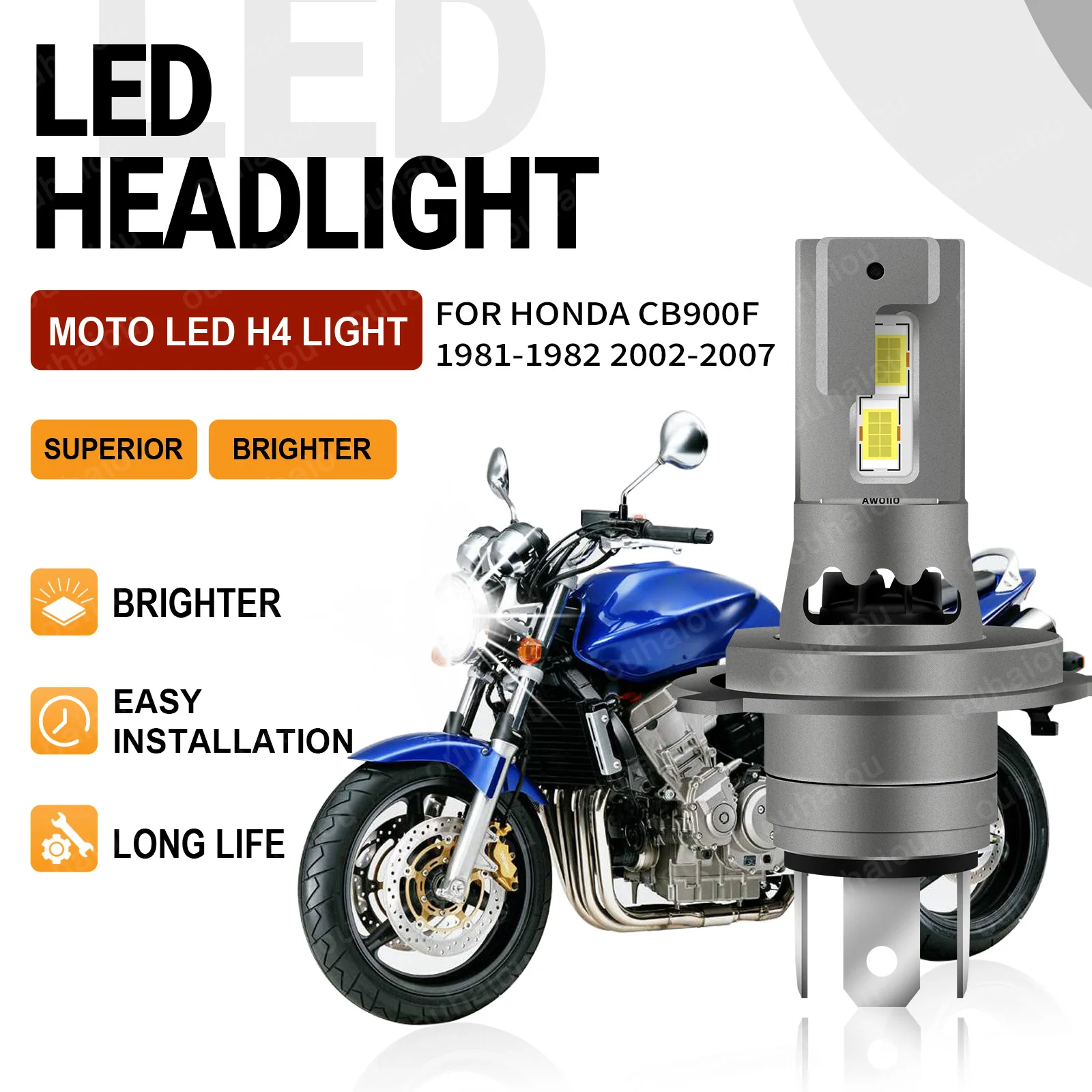 

For Honda CB900F 1981-1982, 2002 2003-2007 1PCS High Quality 6000K 15000LM H4 LED Headlight Motorcycle Bulb Motorbike Lamp 12V