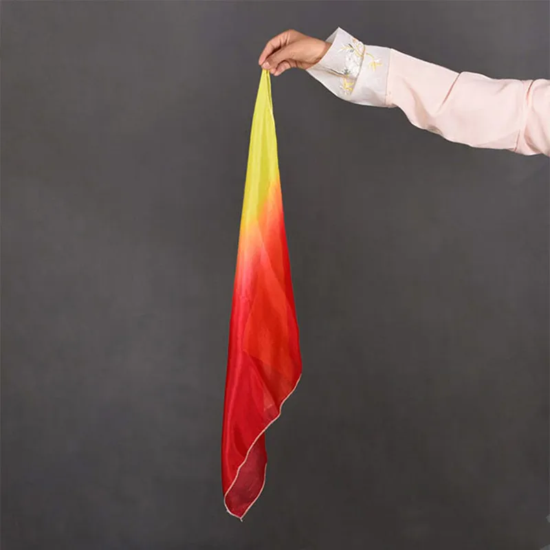 Fire Flame Silk Veil Extra Long Double Side Layers 100% Silk Bamboo Fan Red Orange Yellow Light Weight Dancer Show Props Chinese