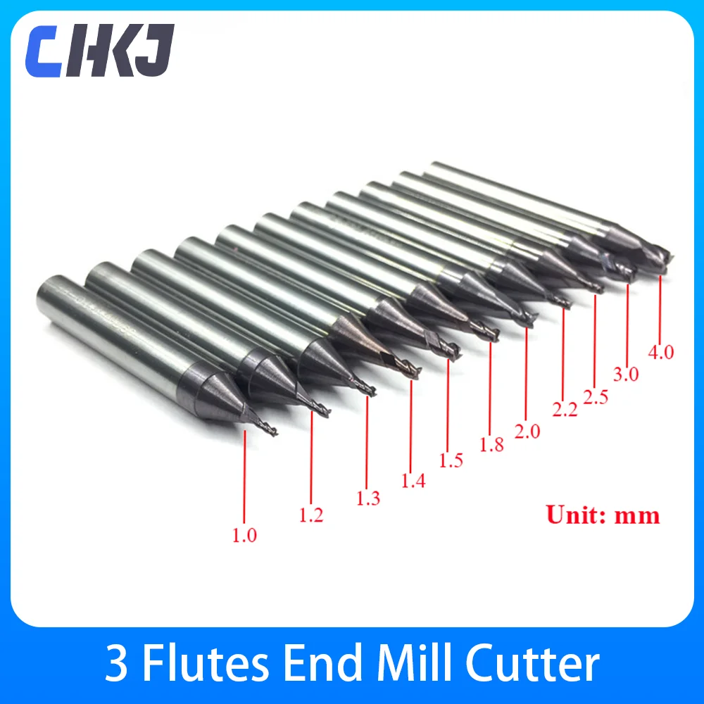 CHKJ Cemented Carbide 3 Flutes End Mill Cutter Staight Bits For WENXING DEFU MODEN All Vertical Key Cutting Machine 1.0mm-2.0mm