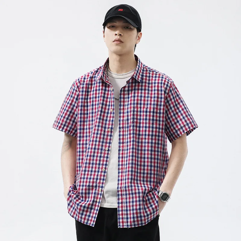 

100% Cotton 5XL 6XL 7XL 8XL 12XL Men's Plus Size Shirts Fashion Casual Classic Style Comfortable Plaid Short Sleeve Shirt Male