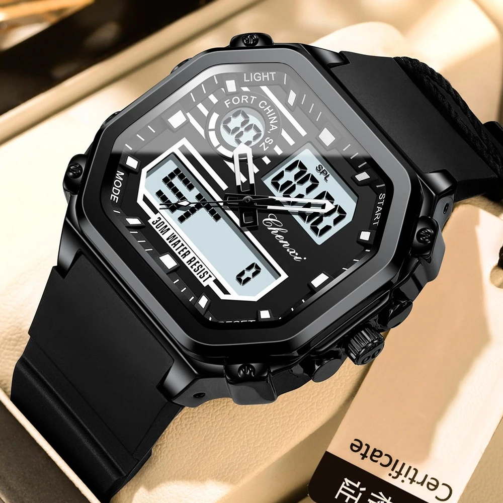 

CHENXI Men's Fashion New Sports Electronic Watch for Man LED Alarm Multifunctional Night Light Waterproof Digital Wristwatch