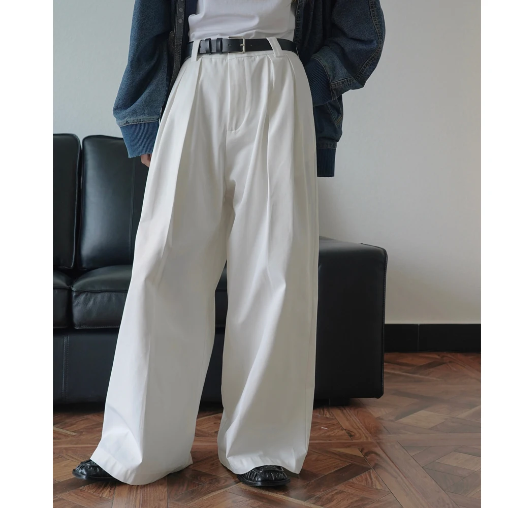 2024 Women Autumn Pants High Waist Wide Leg Straight Cotton Pants Fashion Clothes White Long Pants Female Trousers