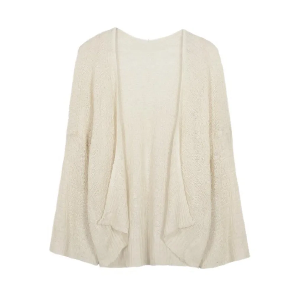 

Comfortable See Through Hollow Crochet Cardigan Long Sleeves Thin Knitted Crochet Top Loose Beach Wear Sun Protection Top Beach