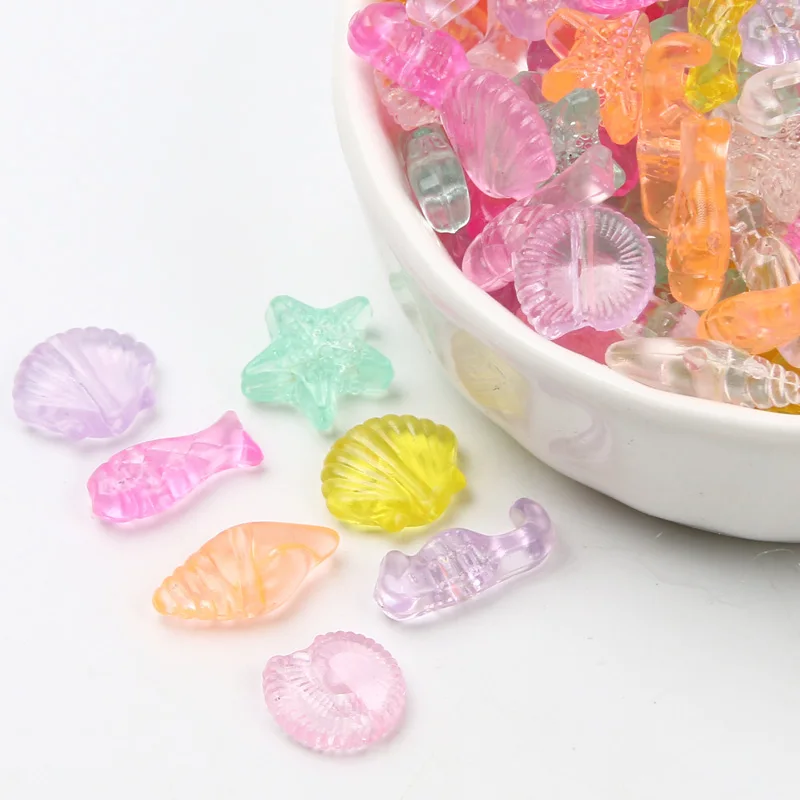 9-15mm 200pcs Starfish Shell Marine Animal Mixed Colored Transparent Acrylic Beads For Jewelry Making DIY Necklaces Accessories