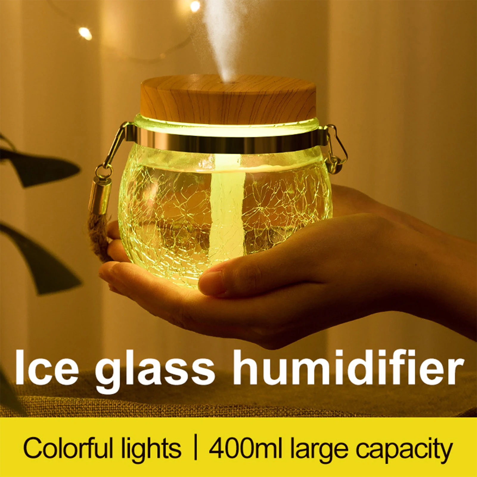 Creative Air Humidifier Ultrasonic Mini Aromatherapy Diffuser Silent Aromatherapy Machine Night Light Ice Flower Glass Humidifie