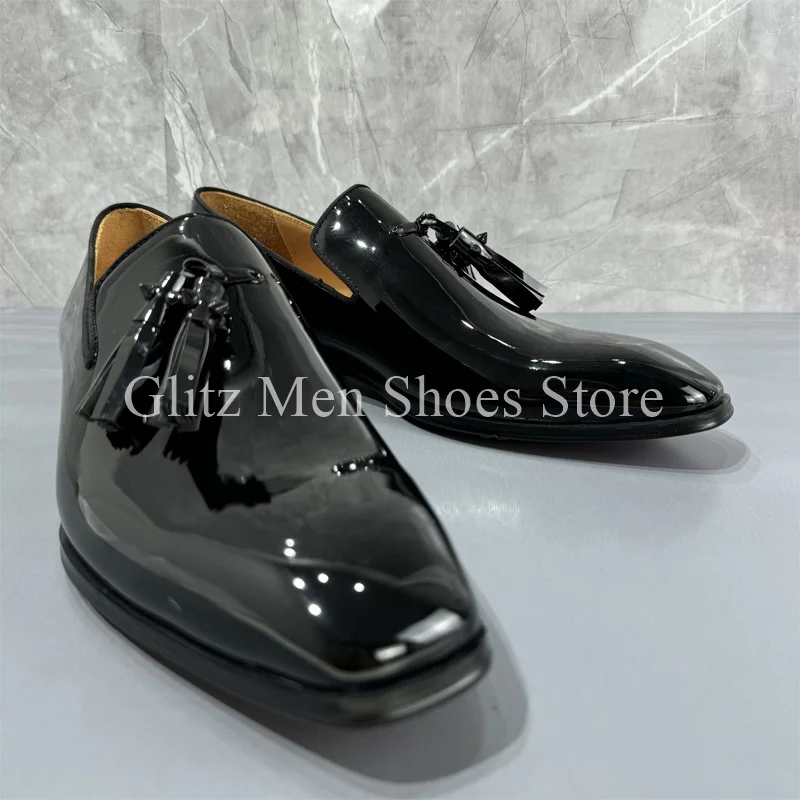 Patent Leather Small Square Toe Loafers Business Dress Shoes Men\'s Shoes Casual Leather Shoes Spring Summer Formal Wedding Shoes