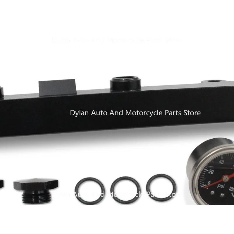 Black Aluminum Fuel Rail with Oil Gauge Kit Compatible with Honda Civic Acura RSX K20 K24 Engines